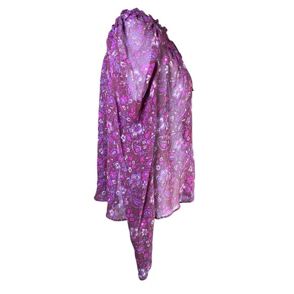 Ulla Johnson Blouse Size Medium Floral Print Tie Neck Ruffle Silk Magenta Pink - Picture 4 of 9